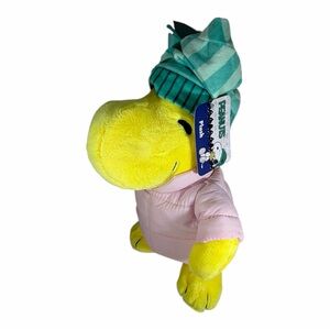 Peanuts Woodstock Wearing Pink Jacket and Blue Striped Hat 11" Plush
